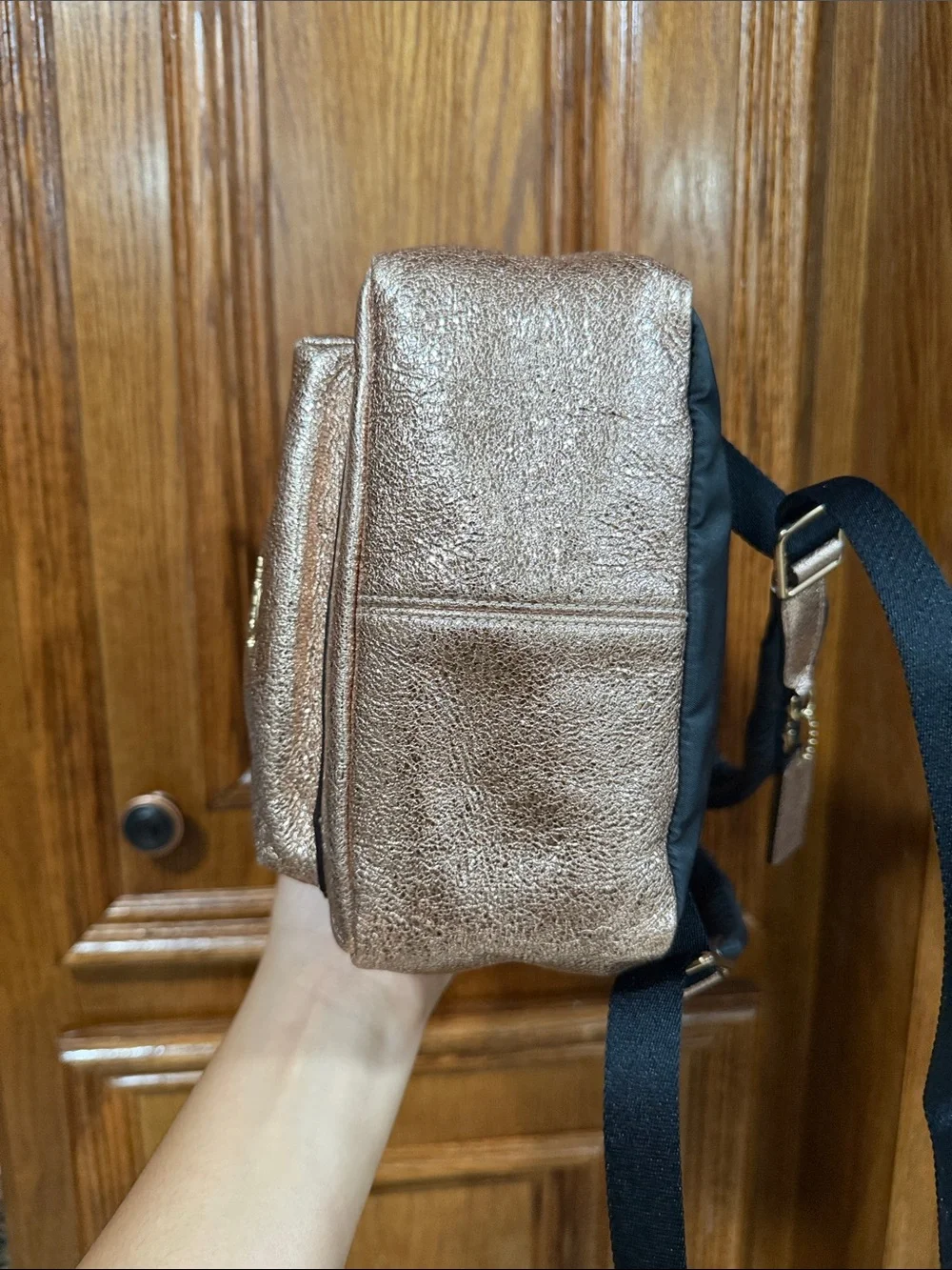 Coach Metallic Rose Mini Backpack in Shimmery Rose Gold